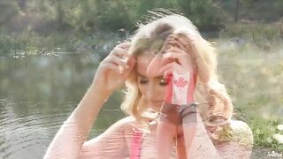 A tender solo sex of a blonde by the lake