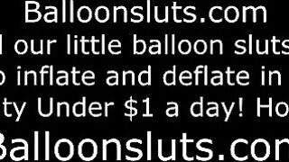 The girl is excited and rubs her boobs on the bed