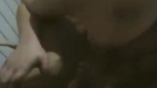 The chubby wife is dancing naked in front of her husband