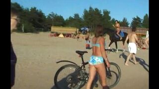Nude beauties are having fun on the beach