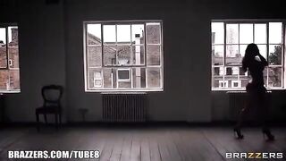A girl with big natural tits gets her ass banged hard after a sweaty workout
