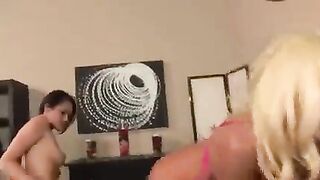 Lesbians with skilful fingers play with each other through their skirts
