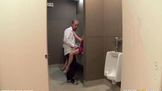 A girl meets a waiter in the restaurant toilet and they have sex