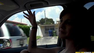 Skinny brunette picked up a guy and got fucked in his car