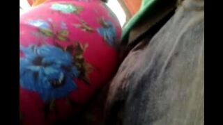 A guy masturbates on the riser while moving through the women on the bus