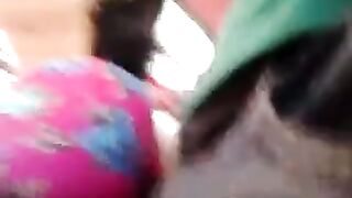 A guy masturbates on the riser while moving through the women on the bus