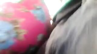 A guy masturbates on the riser while moving through the women on the bus