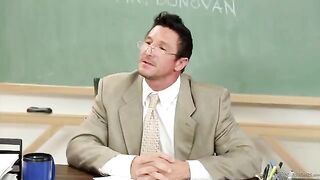 A cute baby girl sucks her teacher's cock to get a good mark