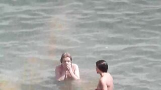 Bunch of wet pussies in the sea bath water