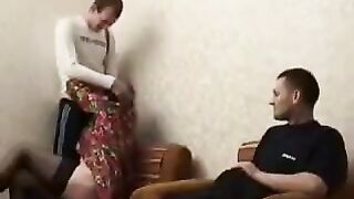 The drunken woman was fucked by her son and his friend in stockings