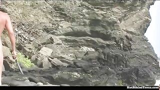 A man shoots amateur porn with naked people on the beach
