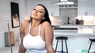 Shooting balls for boob shots with a stunning brunette in the spotlight