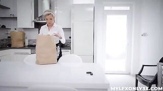 A hot girl gets horny with her maid in black stockings, they both love to fuck