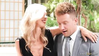 Hot FFM threesome sex with mature blonde