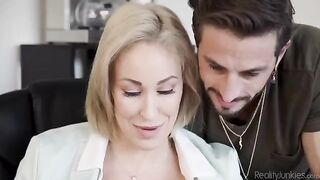 A woman is overworked and exhausted, but she still gets fucked in the office