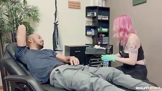 Tattooed chick gets her tight ass pounded by BBC