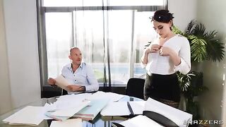 Two hot girls are having fun with their coworker