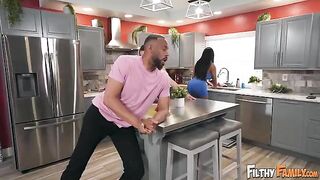 The girl tried the biggest she had ever seen! On the kitchen