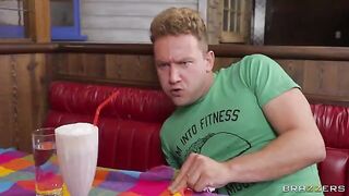 Blonde woman fucked in the ass in a greasy diner
