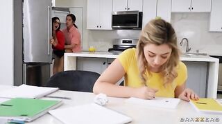 Unforgettable big natural tit threesome with a hot tutor