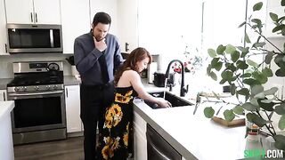 The babysitter turns into a passionate woman on the table