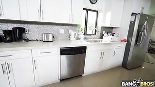 A hot maid is cleaning without any clothes on