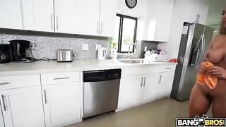 A hot maid is cleaning without any clothes on