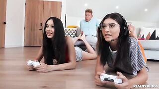 A couple has sex while the roomies are playing video games