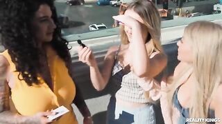 A group of sexy striptease dancers have a hot threesome sex in the club