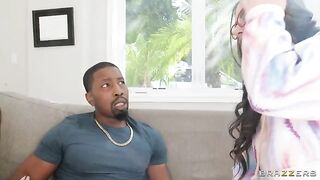 Two girlfriends fuck with a black guy in an interracial scene