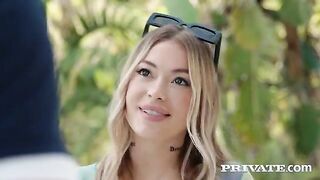 A young girl has sex with two guys at the pool