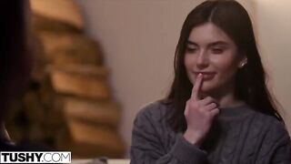 Two hot girlfriends Talia and Stefany fucked in their asses by a young guy