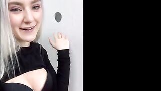 Babe got a huge cumshot on her face through the glory hole