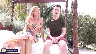 A blowjob with a blonde on nature is just great