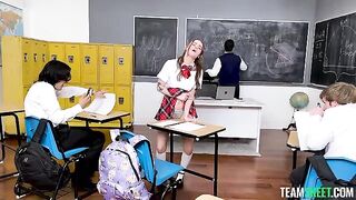 The girl passed the exam with flying colors in a steamy way
