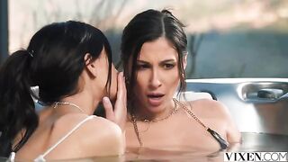A brunette girl came to her friend and had sex with him in paradise
