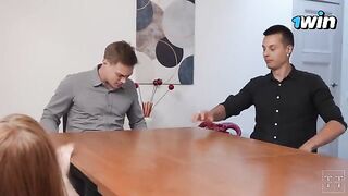 Hot pussy secretary fucks with her boss and his friends in an orgy