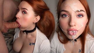 The man quickly got a sticky blowjob from a red-haired girl