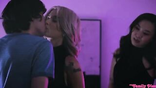 An Asian girl is having fun with her European friend