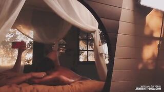 A reflection in the mirror tells the guy he's doing it right