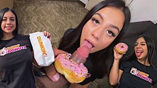 The hottest Latina with perfect natural boobs got naked and caressed her man
