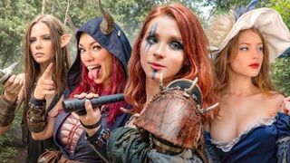 A geek girl in cosplay is asking who she should fuck next