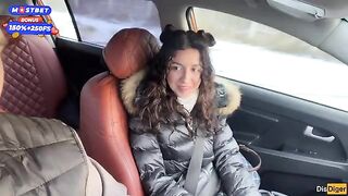 A sexy girl has sex in the car and gets cum on her face in a daring act