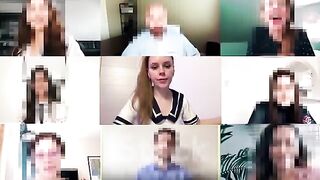 A girl is bored during an online meeting and starts playing a naughty game