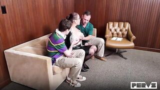 A girl solved her problems with a guy on a comfortable couch