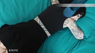 A girl is using a vibrator and her stepbrother gets aroused watching
