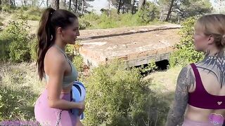 A girl took her girlfriend to the woods for a passionate threesome adventure