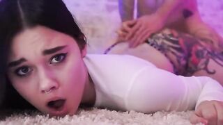 A man made a mess on the girl’s face and in her mouth