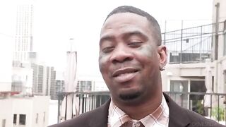 A hot ebony chick is fucking on the balcony in HD