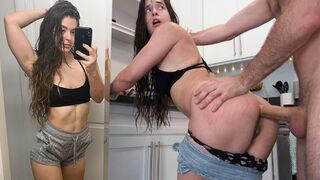 First-time anal sex leads to multiple orgasms for a stunning brunette